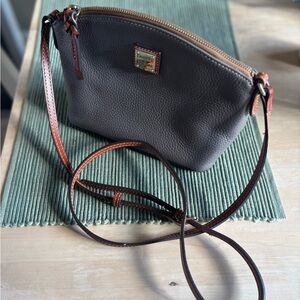 Authentic Dooney & Bourke Grey and Brown Leather Crossbody Bag